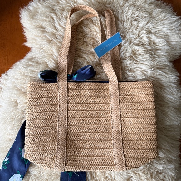 NWT Draper James Everyday Straw Bag Tote with Scarf - Picture 4 of 6